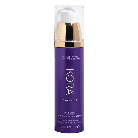 KORA Organics Noni Night AHA Resurfacing Serum, Smooth & Refine, Certified Organic, Cruelty Free, 1.01 fl oz