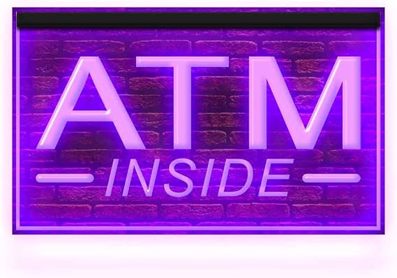 120049 ATM Inside 24 Hour Deposit Check Banking Display LED Light Neon Sign (12" X 8", Purple)