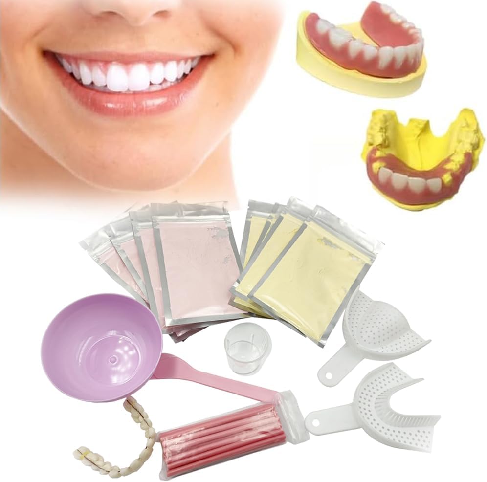 DIY Denture Complete Kit with Impression Material, Gum Material, Components for Top and Bottom Full or Partial Dentures, Do-It-Yourself Solution