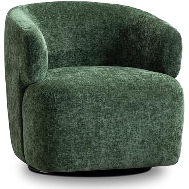 SOFTHION Swivel Accent Chair, Chenille Barrel Chair for Living Room, Cozy Round Boucle Arm Chair, Metal Base for Club Nursery Bedroom, Green