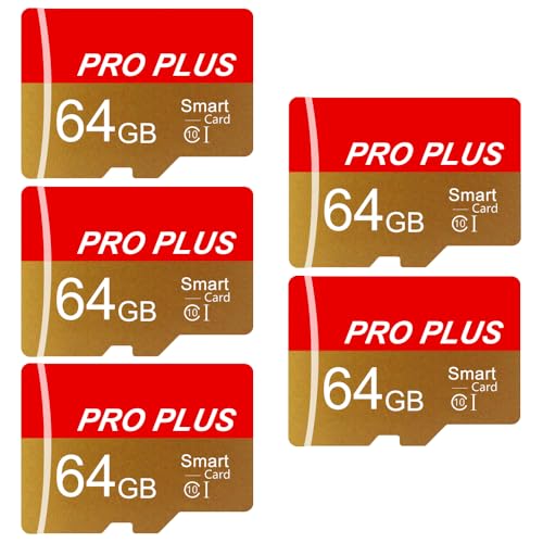5 Pack TF Card 64GB with Adapter, High Speed Memory Card, UHS-I C10 A1 Memory TF Card for TabletMobile PhoneCameraCar AudioGame Console TF162 64GB-5 Pack