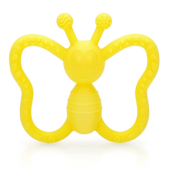 Baby Teething Toys, Butterfly Design Teether Pain Relief Toy for Newborn Babies, Freezer Safe Neutral Shower Gift, Soft Textured for Boy and Girl