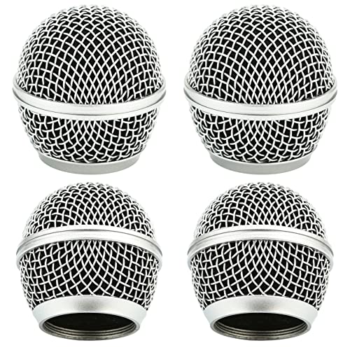 Microphone Head Replace, Grille Ball with Inner Foam, Steel Mesh Replacement Heads for Shure SM58 4pcs, silver, QR-119
