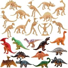 24 PCS Dinosaur Fossil Skeletons, Assorted Dinosaur Skeleton Figures, Mini Dino Figures for Science Dino Sand Dig Party Favor Decorations