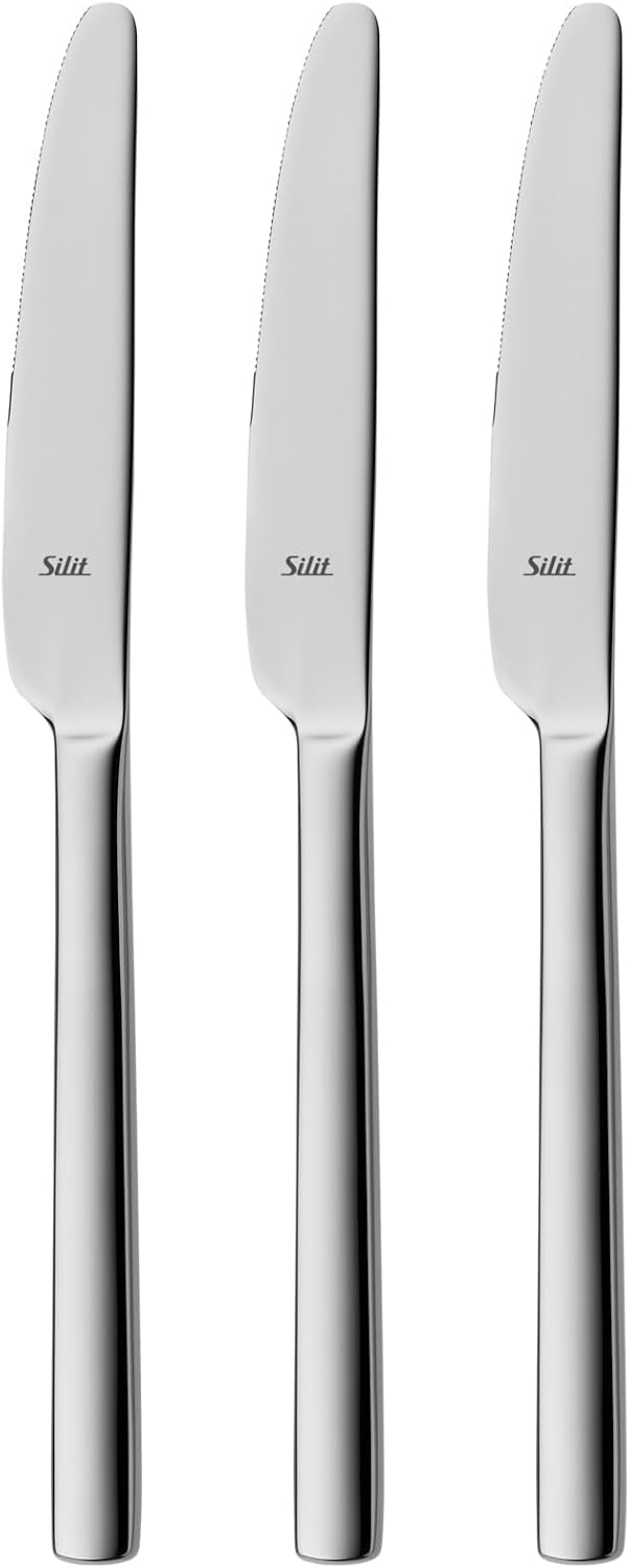 Silit Trend Dinner Knife Set 23.6 cm 3-Piece Table Knife Polished Stainless Steel Rustproof Forged Knives Serrated Edge Durable Scratch-Resistant Dishwasher Safe