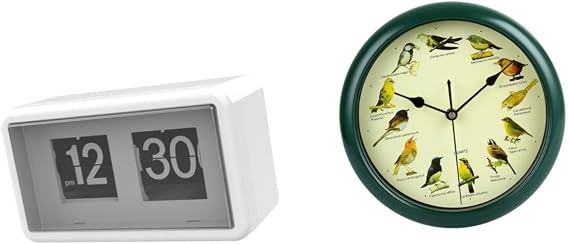 Baoblaze Auto Flip Desk Clock Musical Birds Wall Hanging Sound Clock Large Display Decorative Green Frame for Home Bedroom Dorm School Housewarming Gift