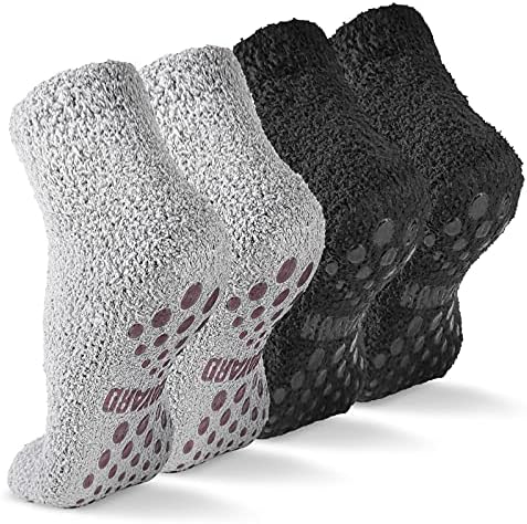 NOVAYARD Non Slip Fuzzy Grippy Sock Warm Fluffy Cozy Fleece Slipper Winter Hospital Socks for Men Women 4 Pairs