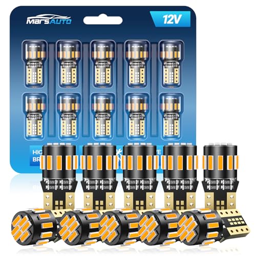 Marsauto 194 LED Bulb Amber Yellow for Dome Map Light, 168 2825 W5W T10 Wedge Replacement Super Bright LED Light Bulbs for Car Courtesy Step Dash Side Marker Trunk Light Pack of 10