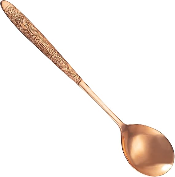 Copper Soup Spoon - 99% Pure Copper Handmade - Chinese Carving Retro Ruyi Long Handle Soup Spoons - Elegant Cutlery For Restaurant, Home Dining
