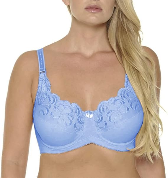 Women's Plus Size Bra for Women Embroidered No-Padded Undearwire Bra (44D, Blue)