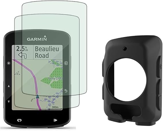 Screen Protector and Silicone Case Cover for Garmin Edge 520 Plus/Edge 520 Gps (2+1pack),Tempered Glass Film Anti-Scratch High Definition Full Coverage, Transparent, 80*55mm