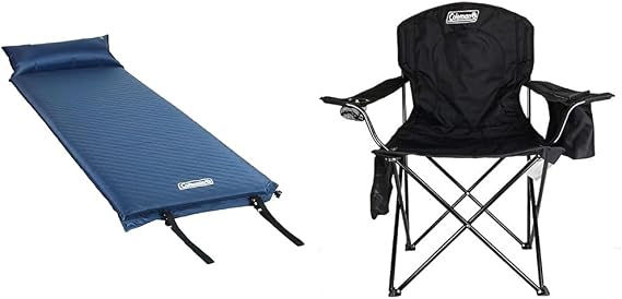 Coleman Self-Inflating 2.5in Thick Camping Sleep Pad and Folding Camp Chair with Built-in 4-Can Cooler