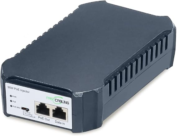 FASTCABLING 95W PoE Injector, IEEE802.3bt High Power, UPoE, PoH, Gigabit Network, Plug and Play, Wall Mount Design, Built-in PSU