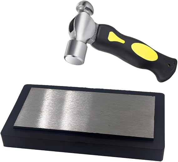 Steel Bench Block Flat Anvil Jewelers Tool with Tough Rubber Block,Jewelry Stamping Hammer, Jewelry Metal Stamping Tools for Jewelry Making & Metal Stamping (Rectangle)