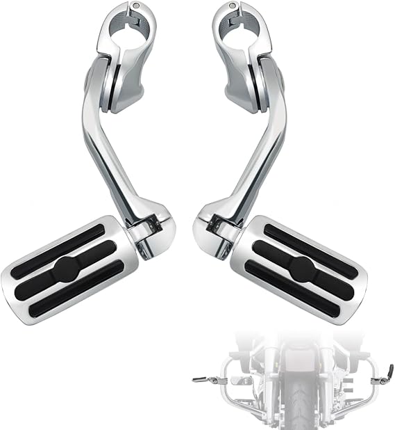 FOVPLUE 1.25" Highway Footpegs,Adjustable Long Angled Highway Pegs w/Mounts for Harley Touring Street Glide Electra Glide Road King Softail CVO Dyna Trike VRSC Sportster w/1-1/4" Engine Guard,Chrome#1 | 1.25"Highway Footpegs for Street Glide Glide Road King Softail Trike Sportster w/1-1/4" Engine Guard