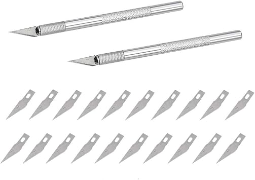 Comidox 2 Sets Stainless Steel Precision Carving Cutter Craft Knife Solid Metal Pen Knife Razor Tool for Phone PC Tablet Drone Repair DIY Art Work Sculpture