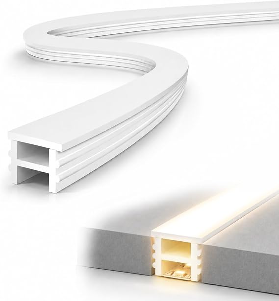 Silicone LED Channel 16.4FT, Flexible Neon Tube Light Cover for LED Strips up to 10mm Wide, Milky White LED Strip Diffuser Channel, DIY Spotless Light Cover for Cabinet Lighting, No Strip Included