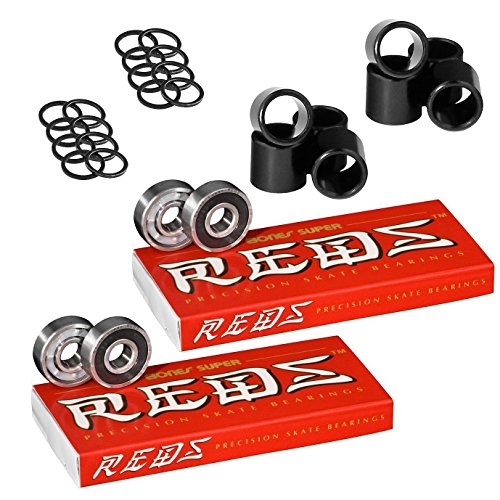 Bones Super Reds Skateboard Bearings, 2 x 8 Packs wSpacers and Washers