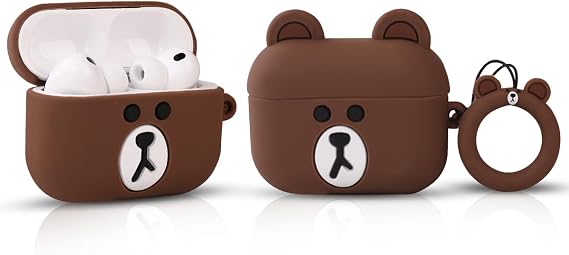 Case Compatible with Apple Airpods Pro 3 Protective Funny Cute Cartoon Slim Cover with Keychain (Small Brown Bear)