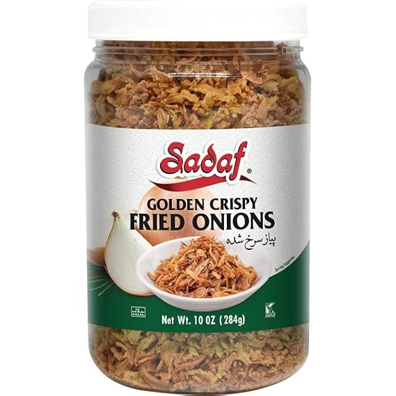 Sadaf Crispy Fried Onions - Golden Fried Onions for Cooking and Food Enhancing - Gourmet Fried Onions - Kosher - 10 Oz Jar