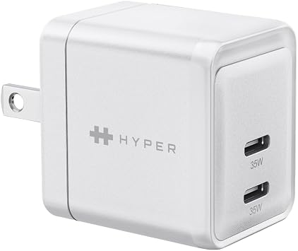 Hyper Juice 35W USB C Charger Block GaN Charger. Dual Port Fast Charger USB C GaN Charger for iPhone, iPad, MacBook. Compact & Portable 35W USB C Charger for 2 Devices.
