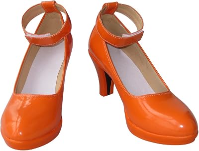 YuanCos Womens PU Leather Orange Cosplay Shoes Ankle Strap Heels