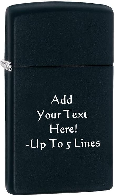Zippo Lighter - Personalized Customize Message Engrave on Slim Size Windproof Lighter (Black Matte #1618)