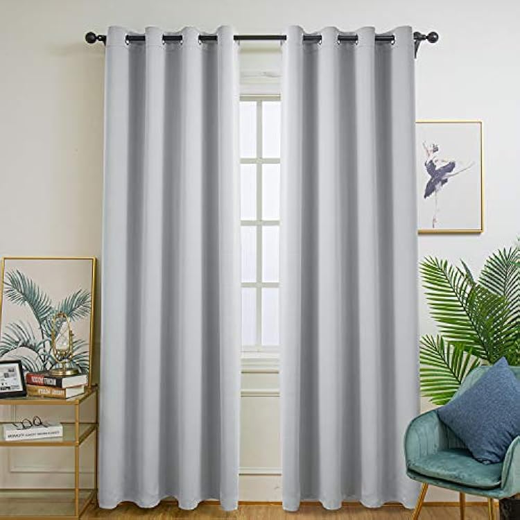 Blackout Curtains Room Darkening Thermal Insulated Blackout Grommet Window Curtain for Living Room, Bunglow 2 Panels, Greyish White, Custom Size