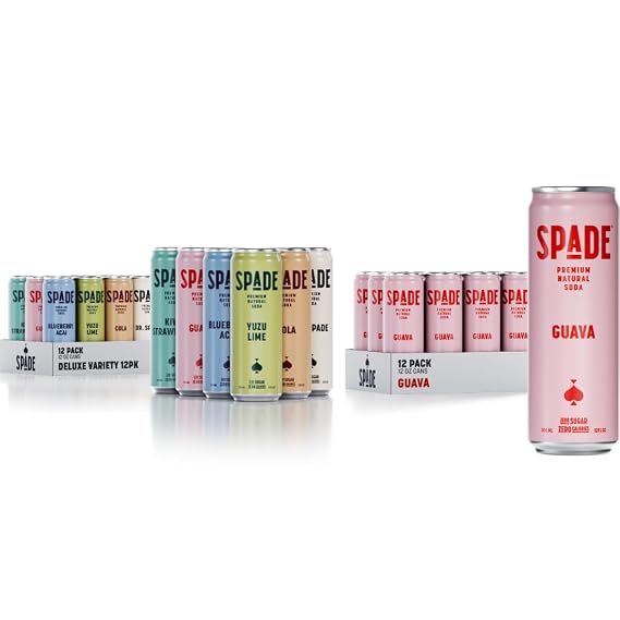 Spade Soda | Deluxe Variety + Guava, Premium All-Natural, No Sugar, No Calories, Electrolytes, Magnesium, Potassium, Non GMO, Sweet Stevia, No Artificial Sweeteners, Great Bold Taste