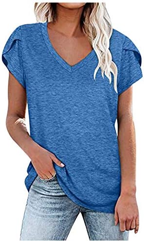Womens T Shirts V Neck Short Sleeve Casual Tops, Soft Solid Basic Tee Summer Tshirts,Trendy Outfits Clothes 2024