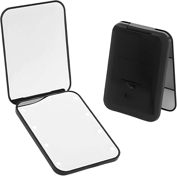 Compact Mirror,2-Sided LED Pocket Mirror,Portable 1x/3x Magnifying Women Makeup Mirrors,Small Folding Travel Mirrors for Purse and Handbag(Black)