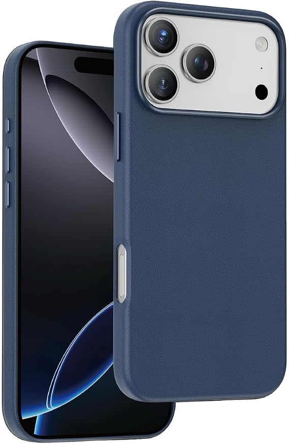 Apple iPhone 17 Pro Max ile Uyumlu Kılıf, Deri Kaplama, Soft Görünüm, MagSafe, Premium Kapak, Lacivert