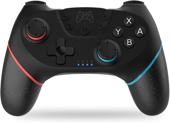 NK Wireless Switch Controller Compatible with Switch/OLED/Lite/Pro, with Wake Function, Macro Settings, Bluetooth, 6-Axis Sensor, Turbo Function, Dual Shock, LED Indicators, Black (Red/Blue)