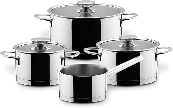 Berndes Milessima Set of 4 Stainless Steel Induction Saucepans with Lid Suitable for All Hob Types