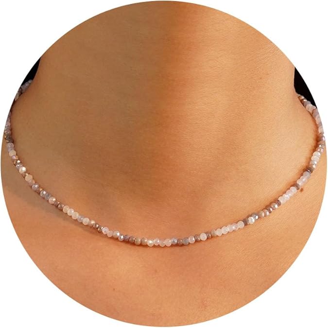 JSJOY Tiny Crystal Beaded Choker Necklaces for Women Colorful Beaded Necklace Dainty Choker Necklaces Simple Boho Jewelry Gifts for Teens Handmade Shining Bead Necklaces Gifts