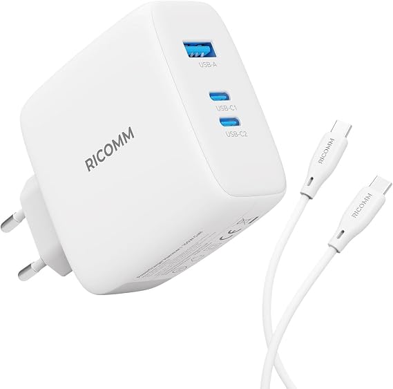 100W GaN 3 Portlu USB-C + USB-A Şarj Aleti QC5.0 PD iPhone, iPad, Samsung, Xiaomi, Notebook, Macbook Uyumlu Hızlı Şarj Cihazı + 100W Type-C Şarj Kablosu 2 Metre
