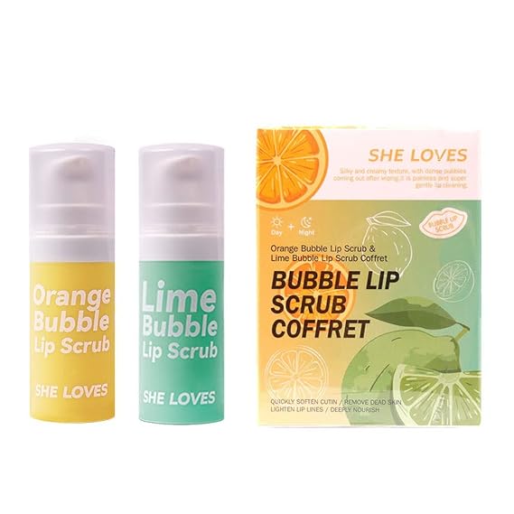 Lip Scrub, Bubble Lip Scrub Exfoliator & Moisturizer Gentle Exfoliation Lip Care Products for Chapped Dry and Flaky Lips Treatment, Lip Care Set with Orange Extract and Lemon Extract