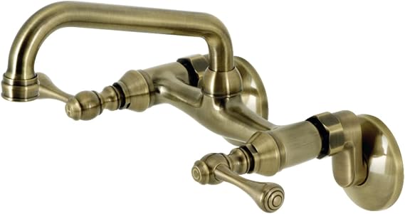 Kingston Brass Kingston 6-Inch Adjustable Center Wall Mount Kitchen Faucet, Antique Brass