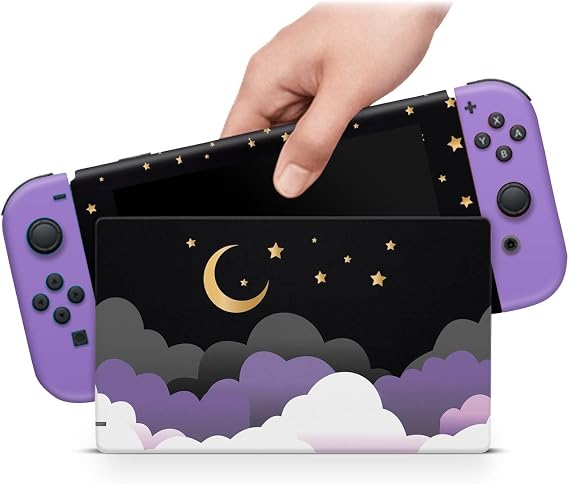 ZOOMHITSKINS Skin Compatible with Switch, Purple Moon Cloud Star Pastel Galaxy Design, Durable 3M Vinyl Decal Wrap, Precision Fit, Bubble-Free, Made in USA