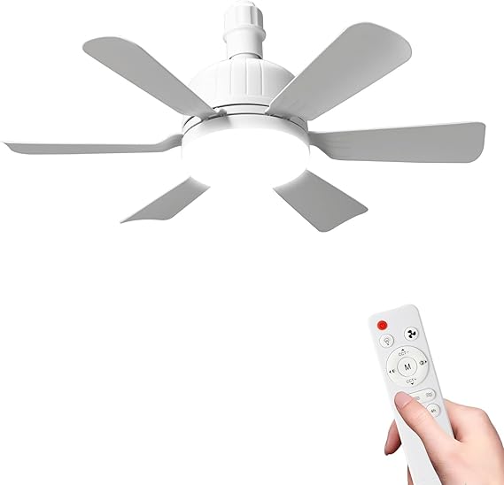 Kouamor 46cm Screw in Ceiling Fan Light, Ceilings Fans with Light and Remote Control, 40w Ceiling Fans Lightss Dimmable, E27 Ceilings Fanss Lamp with 6 Blades, 3 Speeds Timing, Silent (white) [Energy Class A]