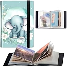 Photo Album 4x6 120 Pockets Photos with Elastic Band, PU Leather Photo Books Small Mini Capacity Picture Album for Family Wedding Travel Anniversary Baby Vacation Pictures,Cute Elephant Blue