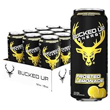 Bucked Up Energy Zero Sugar | 300mg Caffeine Energy Drink with AlphaSize TeaCrine Dynamine and Huperzine A | Zero Sugar Performance Beverage, 12 Pack, 16 fl oz Cans (Frosted Lemonade)