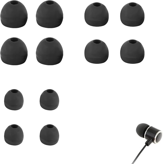 6 Pairs Replacement Earbud Tips, Ear Buds Replacement Rubber Tips Earphone Buds, 3 Sizes(S/M/L) Silicone Earbuds for In-Ear Headphones (Black)