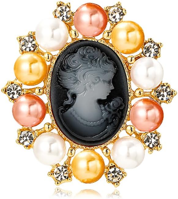 Vintage Style Cameo Victorian Lady Maiden Crystal Rhinestone Pin Brooch