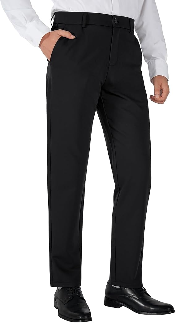 Plaid&Plain Men's 4-Way Flex Stretch Slim Fit Dress Pants
