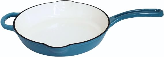 MIRRO 12in Cast Iron Enamel Skillet with Helper Handle, Teal