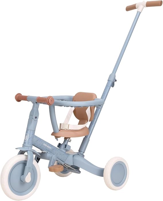 Little Dutch 4-in-1 Balance Bike Tricycle - Includes Push Bar Pedals Safety Belt and Ring - Children's Tricycle - Running Bike - for Girls and Boys - from 1-3 Years - Blue