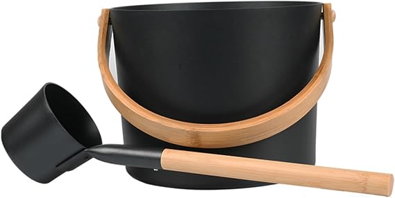 Sauna Bucket and Ladle Set,7L Aluminum Sauna-Bucket and Long Handle Ladle Kit,SPA Shower Bath Accessories,for Spa Home Sauna,Sauna Steam Accessories Kit with Sauna-Ladle and Bucket
