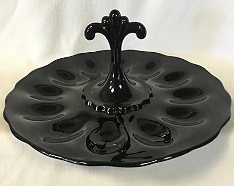 Deviled Egg Plate - Handled Tray - Anna Pattern - American Made - Mosser Glass USA (Black)