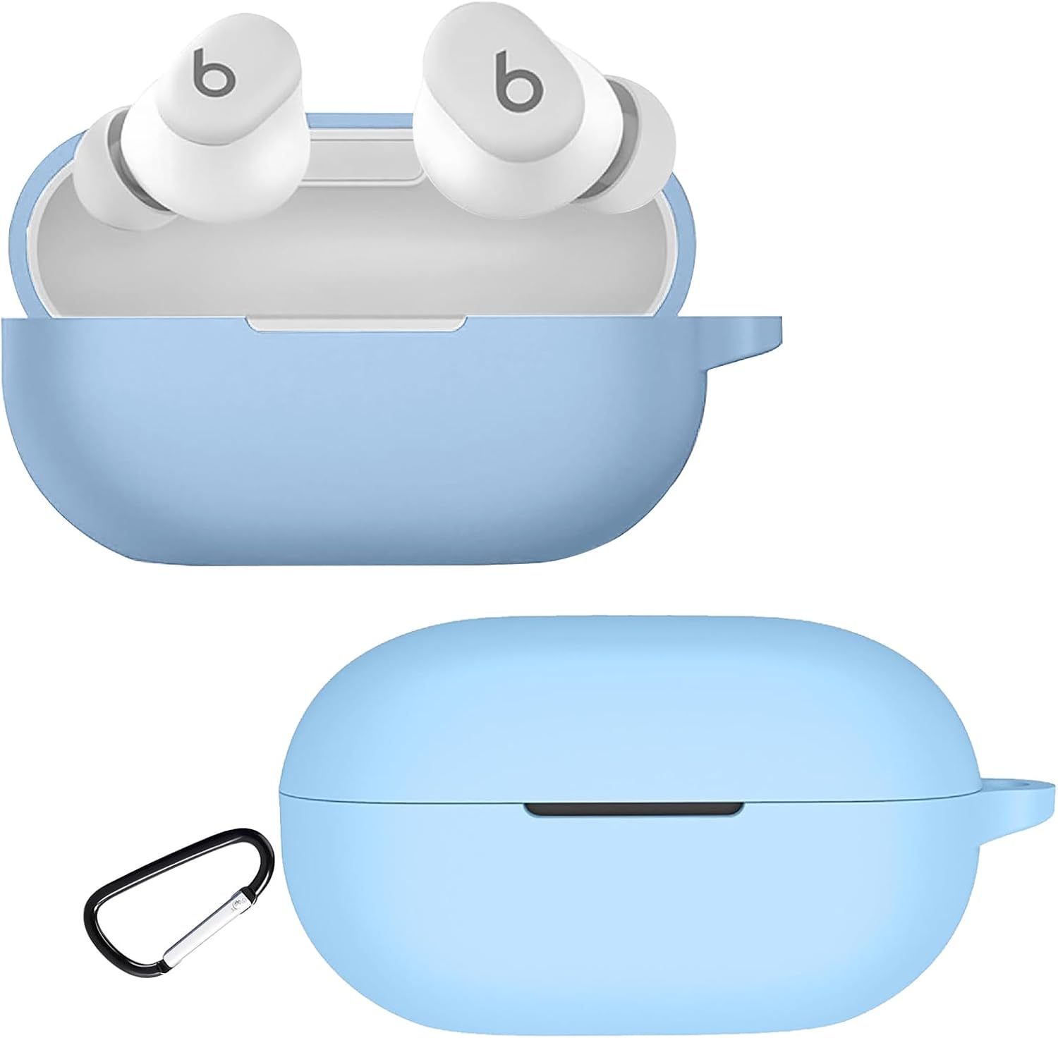 Silicone Case for Beats Solo Buds, Ultra Slim Anti-Scratch Anti-Lost Protective Earbuds Case Lightweight Washable Sumdge-Proof Earphone Skin Cover with Carabiner for Beats Solo Buds, Blue